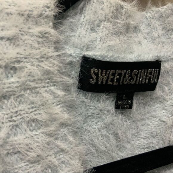 Sweet & Sinful Blue Mohair Eyelash Knit Fuzzy Fur Cardigan Sweater Top Size L - Picture 3 of 7